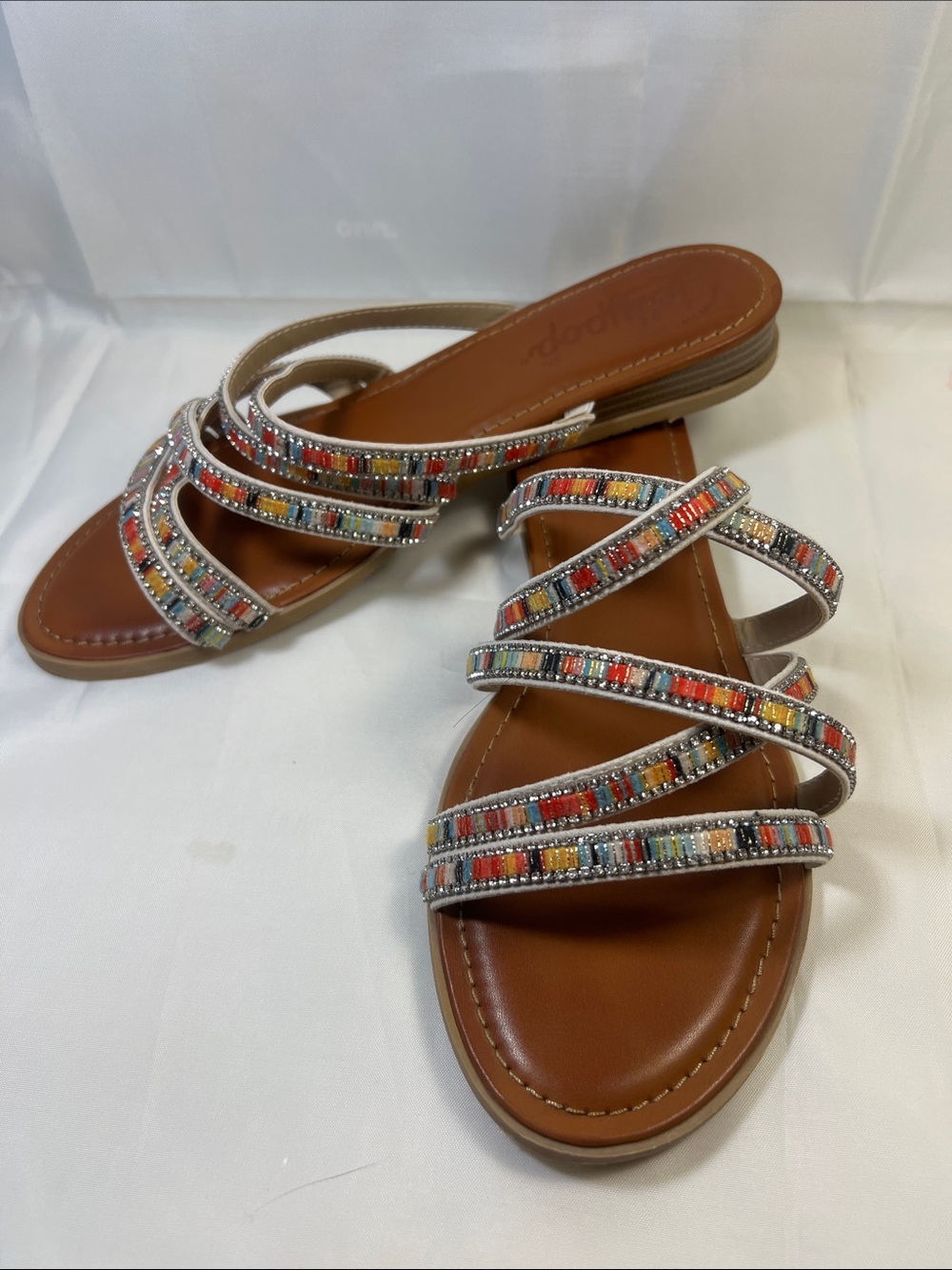 Jellypop Multi-Bead Strappy Slide Sandal in Brown and Multicolor
